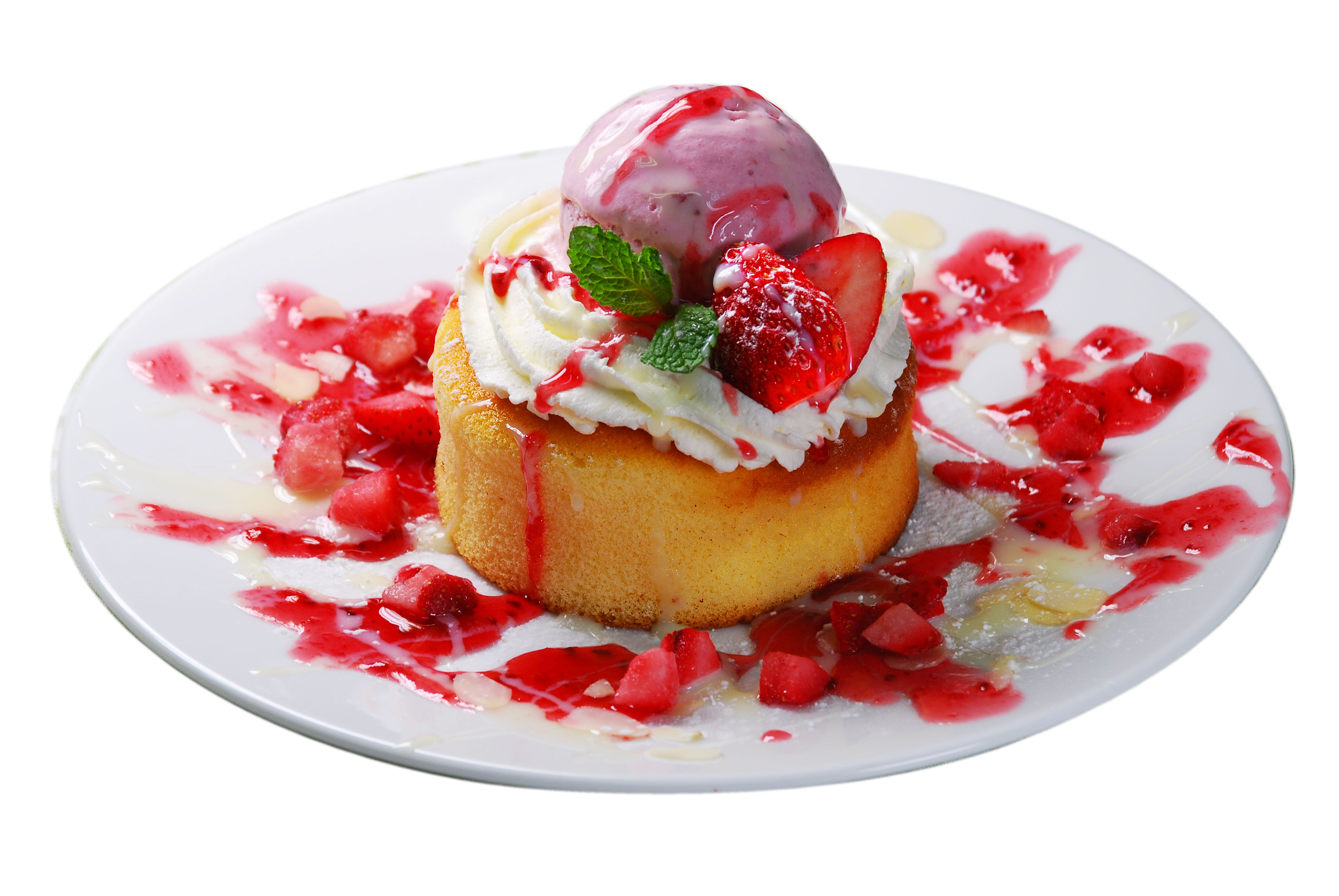 <p>いちごスフレパンケーキ</p>（季節のメニュー）